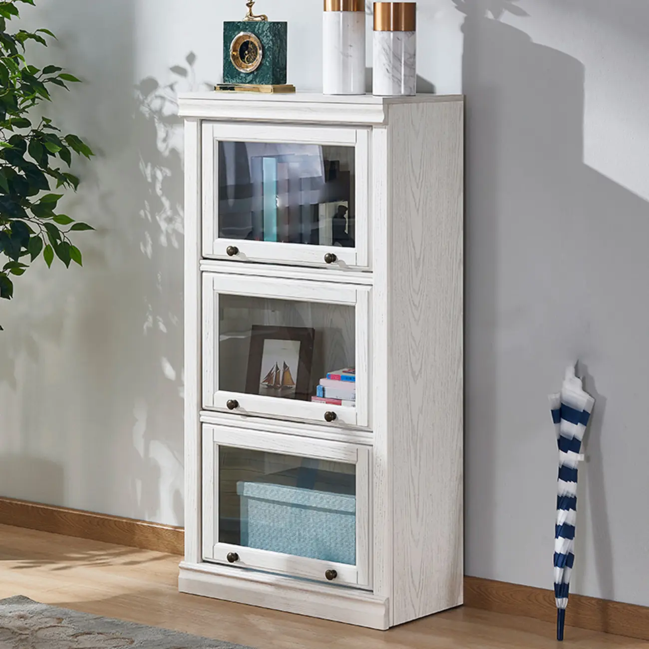 Modern White Poplar Wood Flip-Up Glass Paned Storage Chest Image - 2 | homeyfad