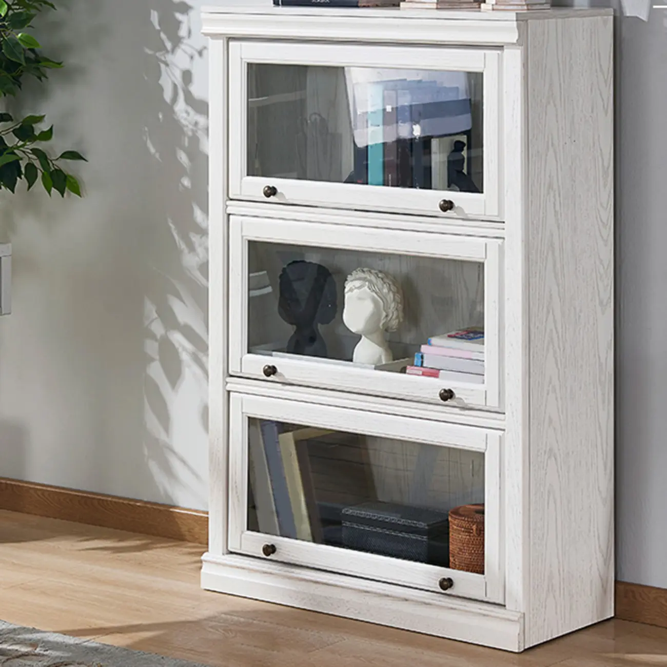 Modern White Poplar Wood Flip-Up Glass Paned Storage Chest Image - 3 | homeyfad