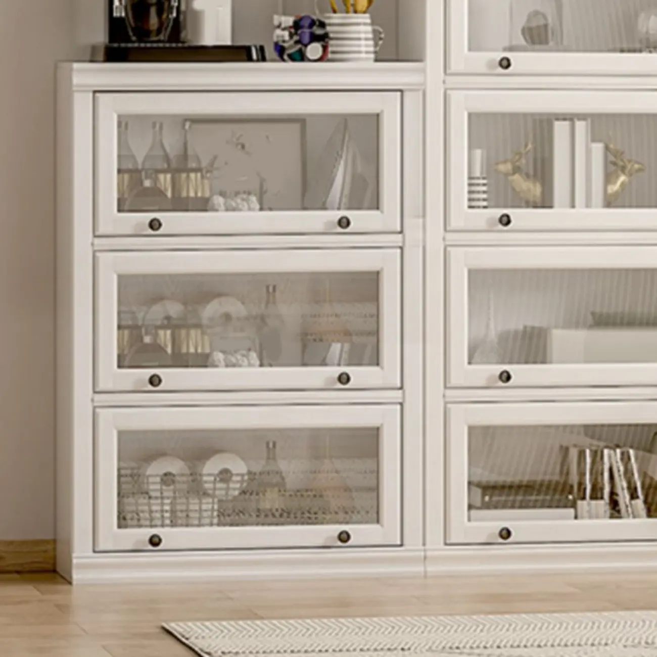 Modern White Poplar Wood Flip-Up Glass Paned Storage Chest Image - 4 | homeyfad