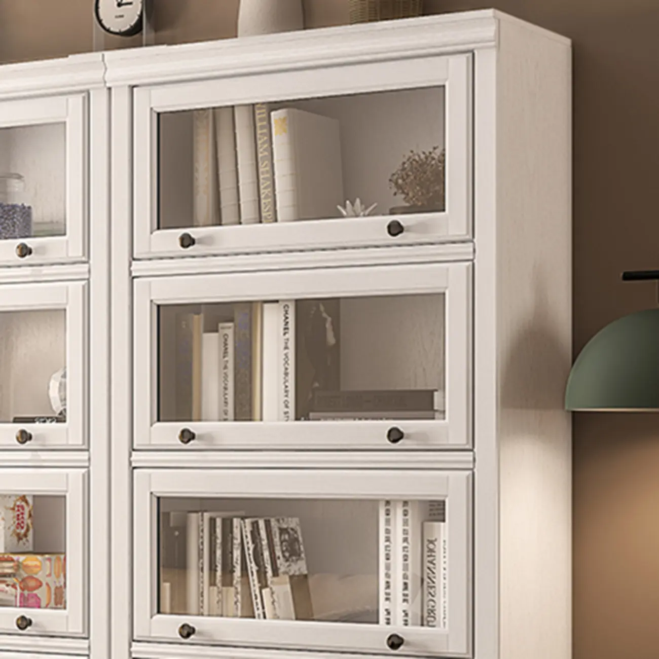 Modern White Poplar Wood Flip-Up Glass Paned Storage Chest Image - 9 | homeyfad