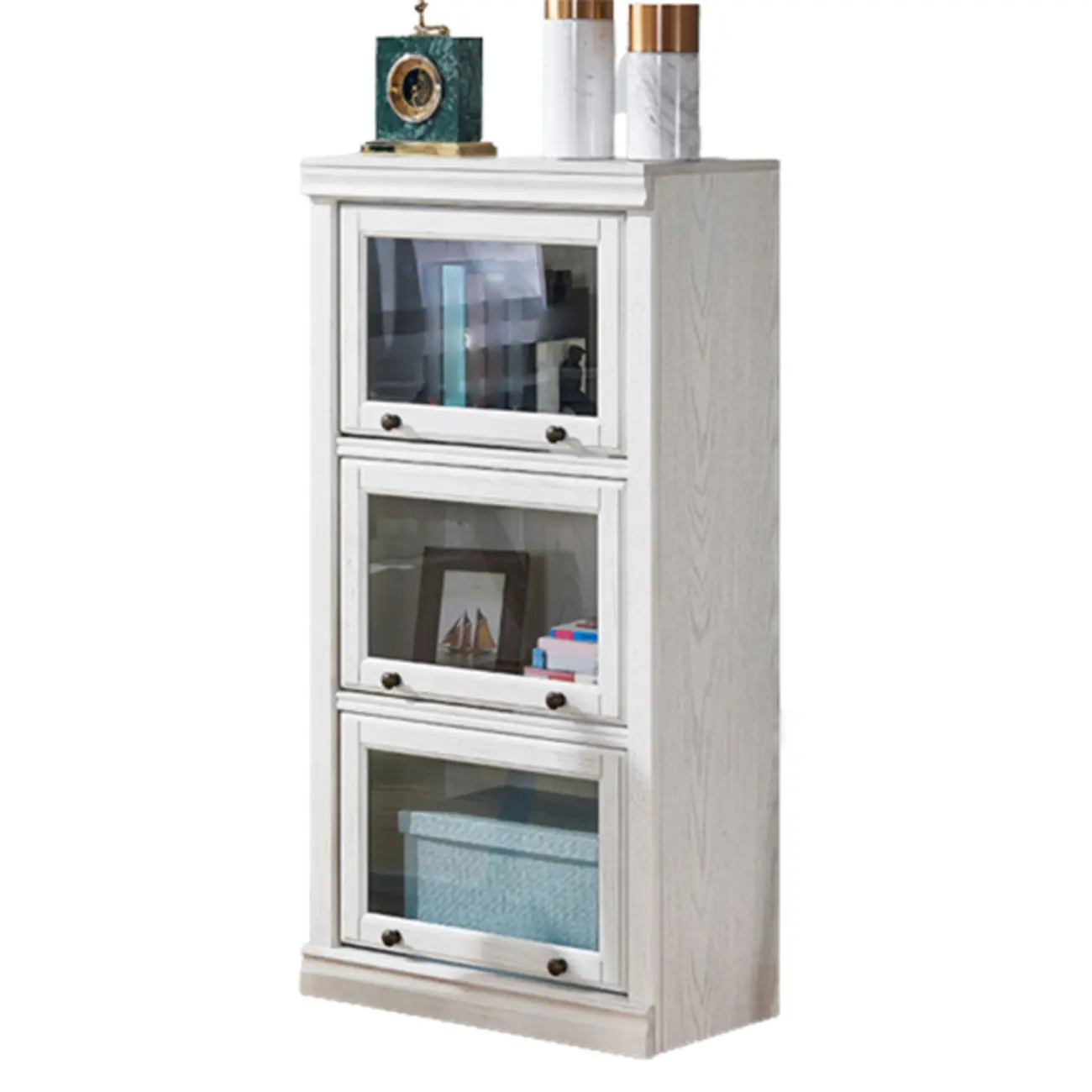 Modern White Poplar Wood Flip-Up Glass Paned Storage Chest Image - 10 | homeyfad