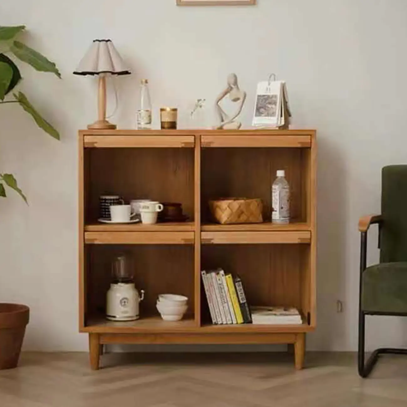 Rectangle Solid Wood Side Cabinet Modern Glass Paned Storage Cabinet Image - 6 | homeyfad