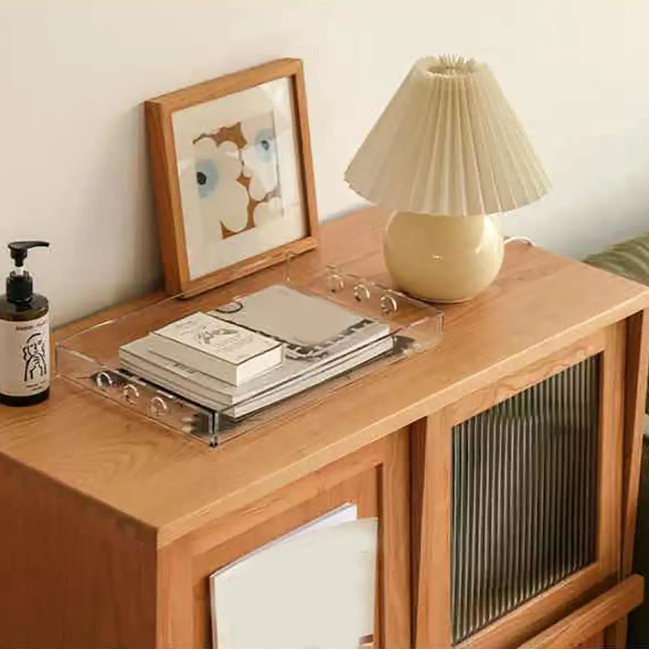 Rectangle Solid Wood Side Cabinet Modern Glass Paned Storage Cabinet Image - 8 | homeyfad