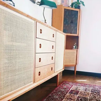 Living Room Modern Natural Wood Rectangle Storage Cabinet Image - 8