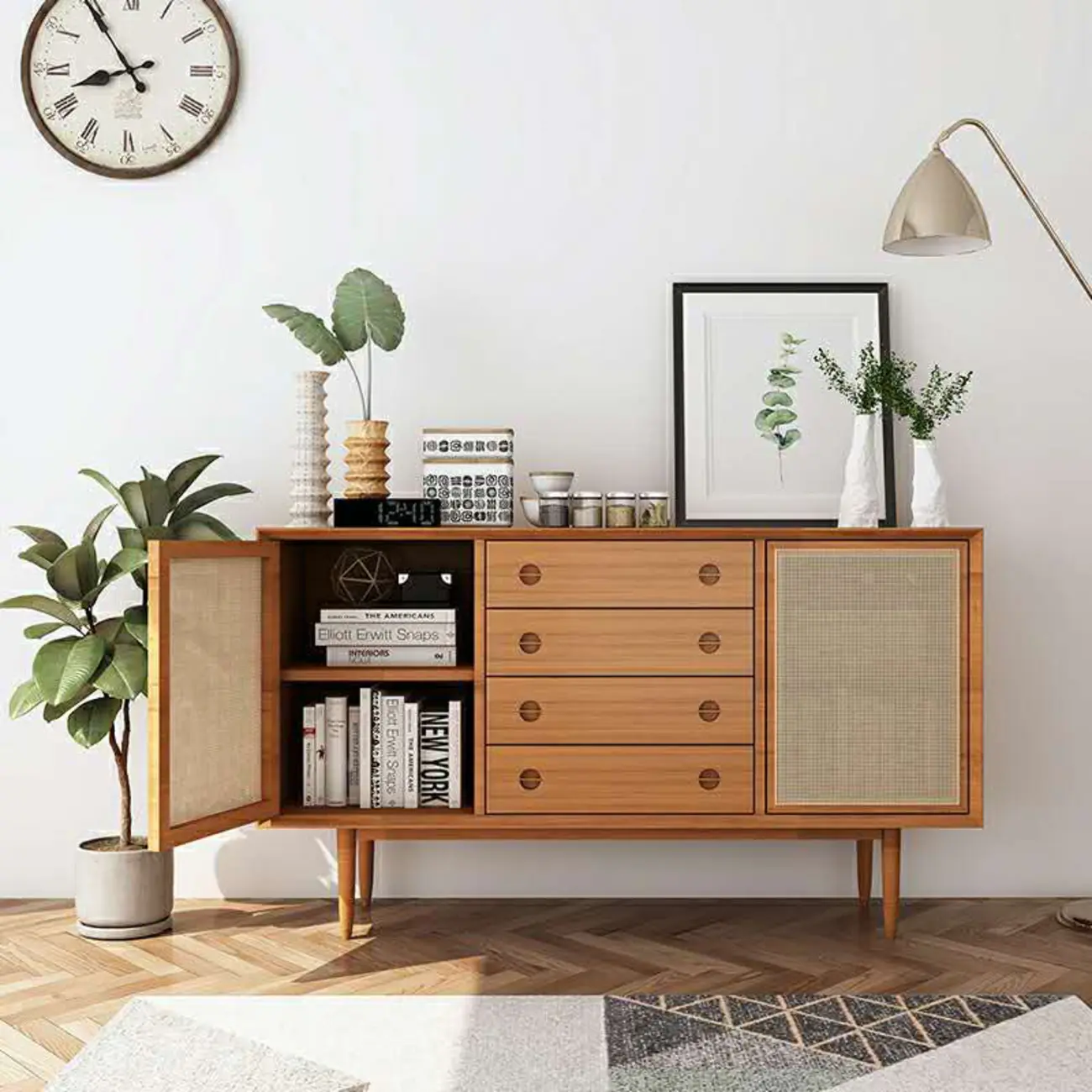 Living Room Modern Natural Wood Rectangle Storage Cabinet Image - 10 | homeyfad