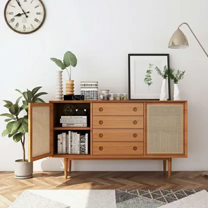 Living Room Modern Natural Wood Rectangle Storage Cabinet Image - 10