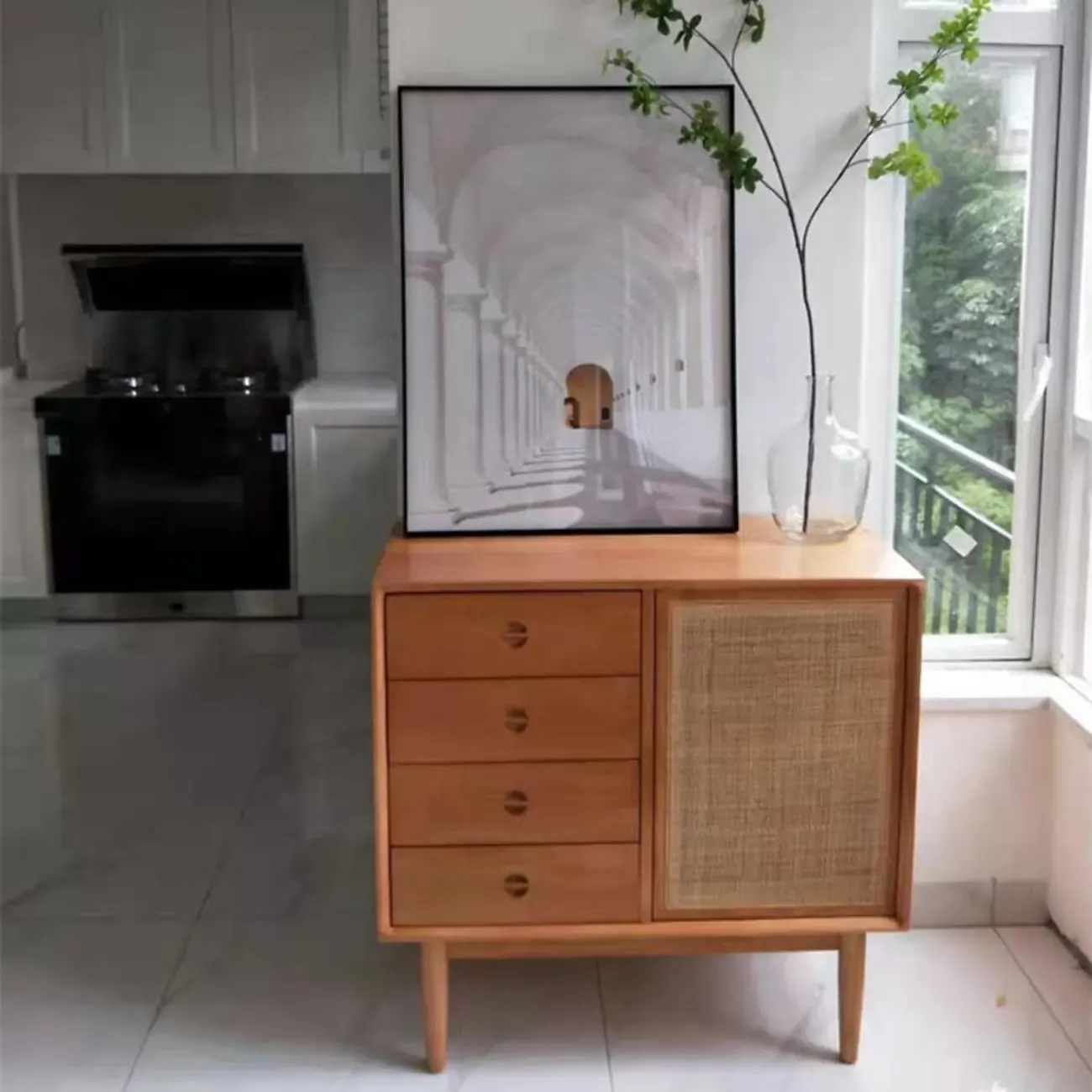 Living Room Modern Natural Wood Rectangle Storage Cabinet Image - 12