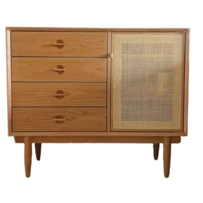 Living Room Modern Natural Wood Rectangle Storage Cabinet Image - 13