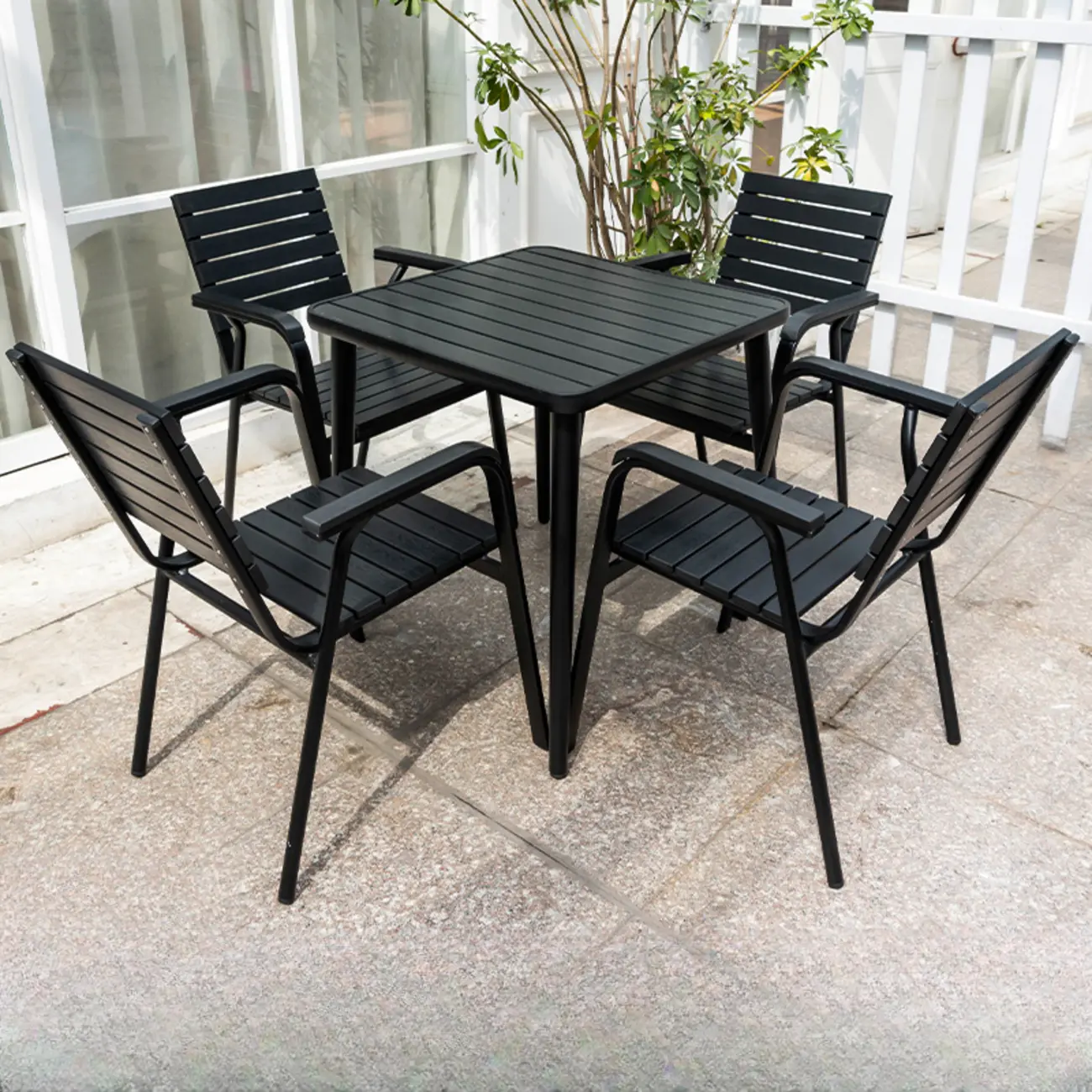 5 Piece Black Metal Out door Patio Dining Set Image - 2 | homeyfad