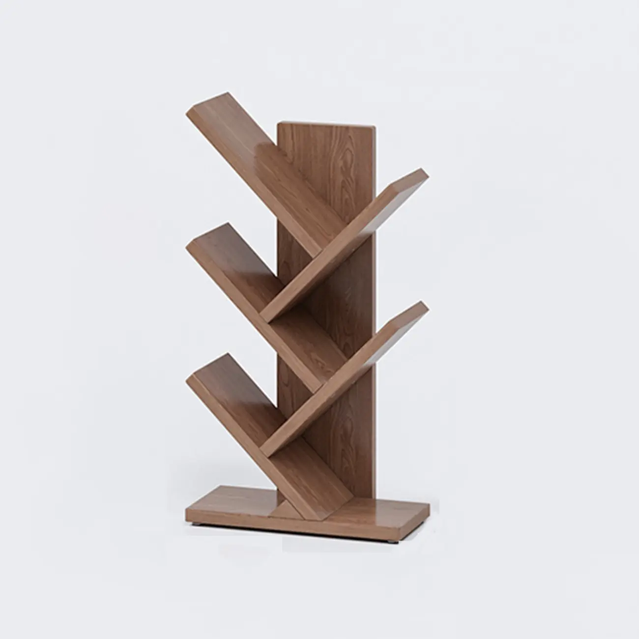 Etagere Wood Nut-Brown Narrow Zigzag Shelf Bookcase Image - 5 | homeyfad