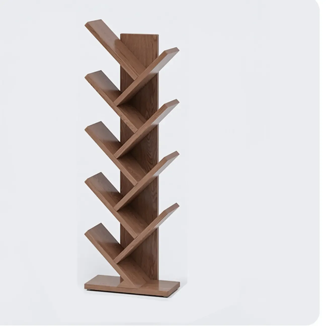 Etagere Wood Nut-Brown Narrow Zigzag Shelf Bookcase Image - 7