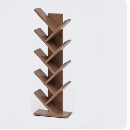 Etagere Wood Nut-Brown Narrow Zigzag Shelf Bookcase Image - 7