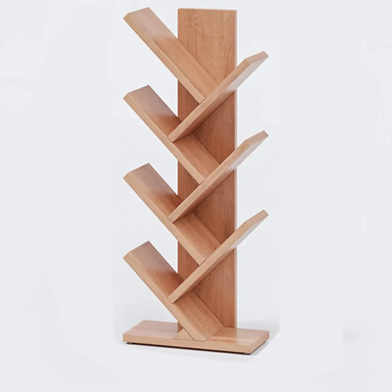 Etagere Wood Nut-Brown Narrow Zigzag Shelf Bookcase Image - 10