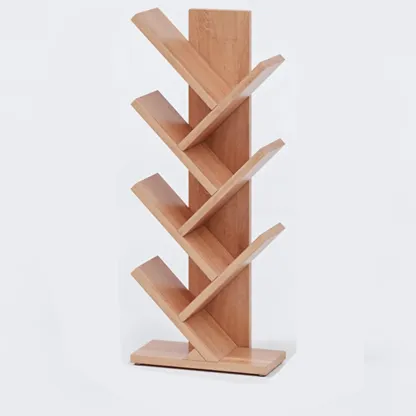 Etagere Wood Nut-Brown Narrow Zigzag Shelf Bookcase Image - 10