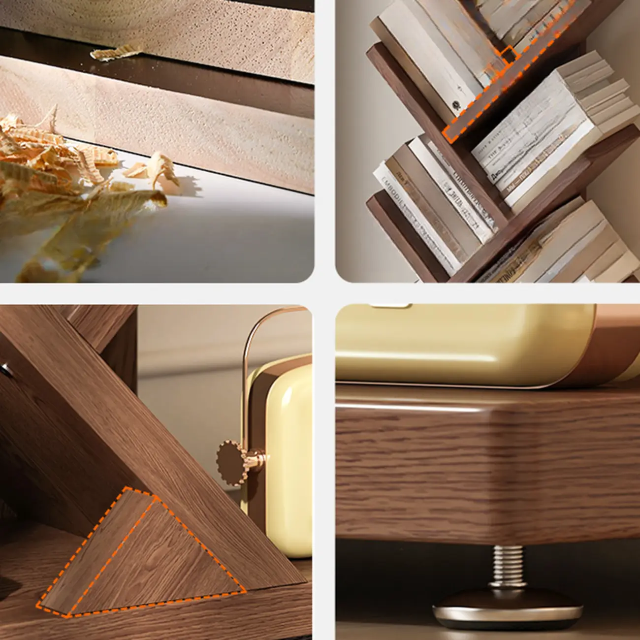 Etagere Wood Nut-Brown Narrow Zigzag Shelf Bookcase Image - 16 | homeyfad