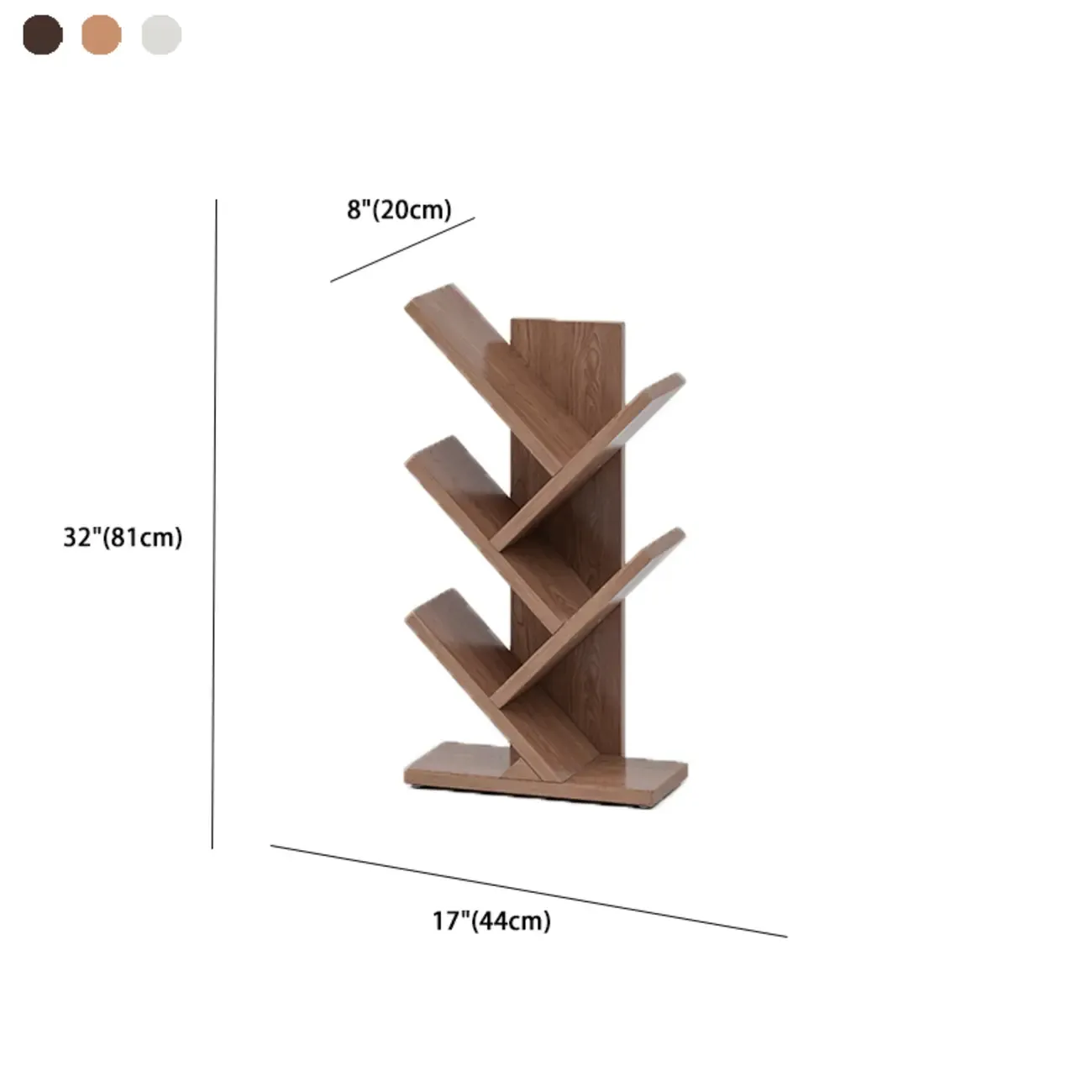 Etagere Wood Nut-Brown Narrow Zigzag Shelf Bookcase #size