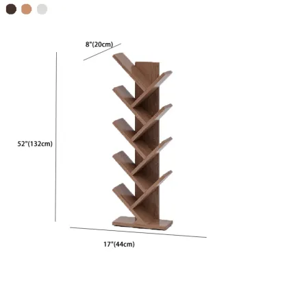 Etagere Wood Nut-Brown Narrow Zigzag Shelf Bookcase Image - 20