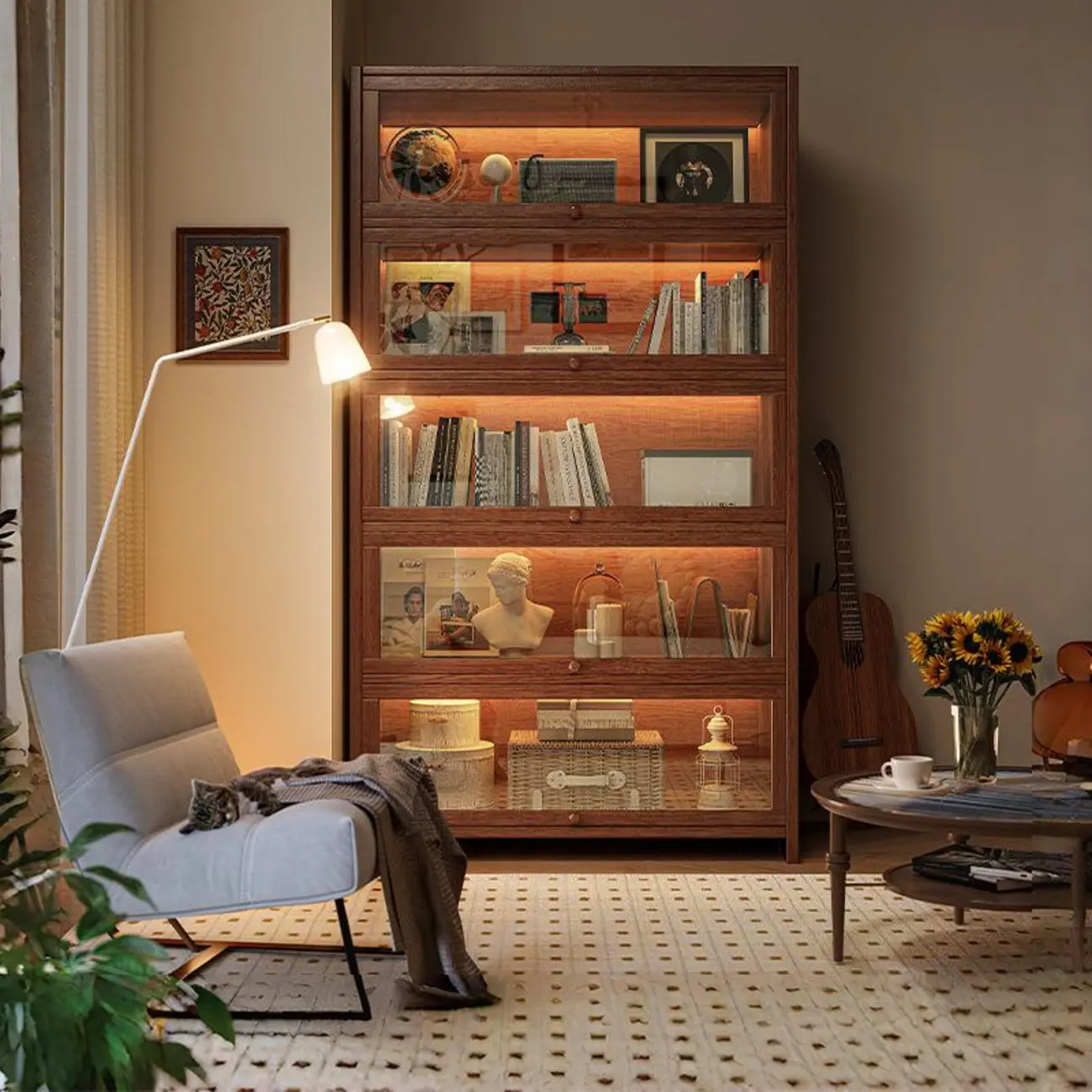 Wooden Bookcase with Glass Door
