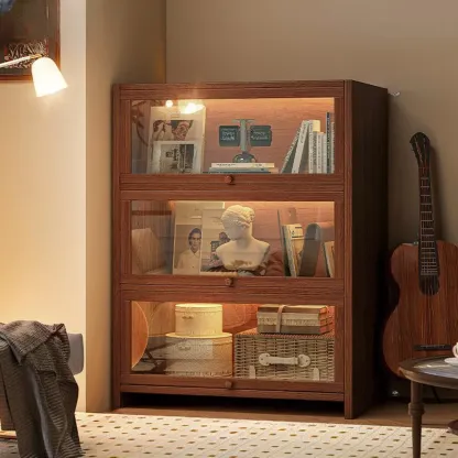 Contemporary Vertical Nut-Brown Wooden 5-Shelf Bookcase  Image - 4