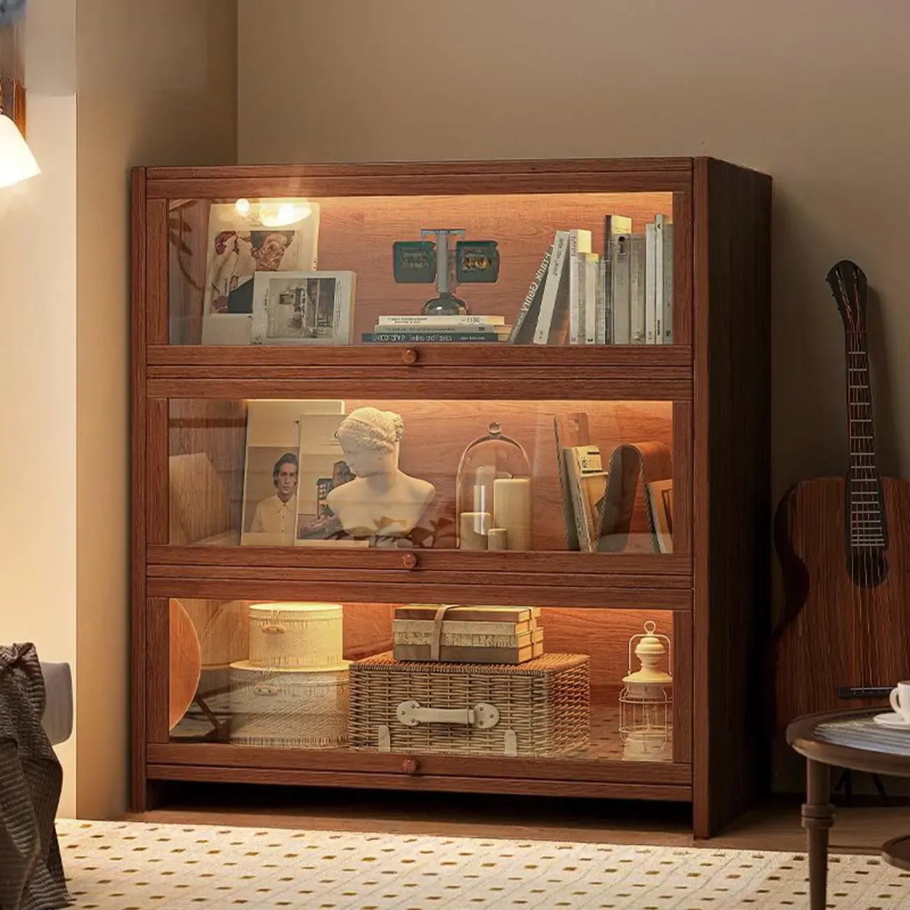 Contemporary Vertical Nut-Brown Wooden 5-Shelf Bookcase  Image - 5