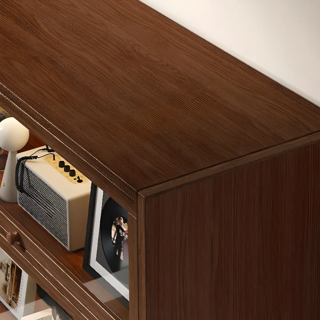 Contemporary Vertical Nut-Brown Wooden 5-Shelf Bookcase  Image - 8