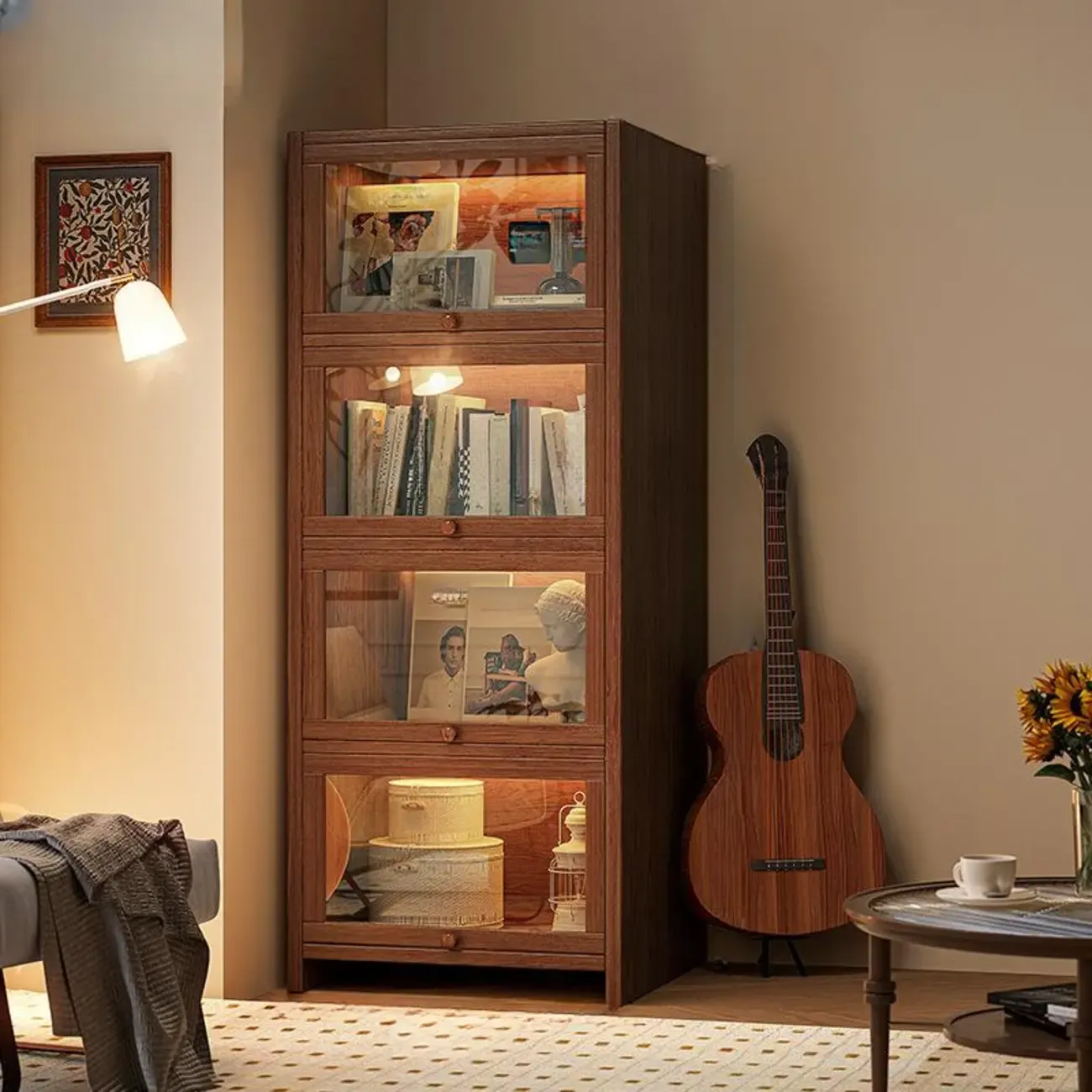 Contemporary Vertical Nut-Brown Wooden 5-Shelf Bookcase  Image - 9