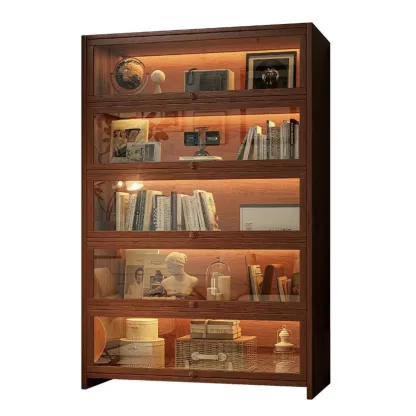 Contemporary Vertical Nut-Brown Wooden 5-Shelf Bookcase  Image - 10