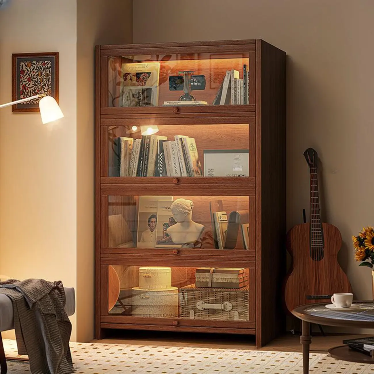 Contemporary Vertical Nut-Brown Wooden 5-Shelf Bookcase  Image - 11 | homeyfad