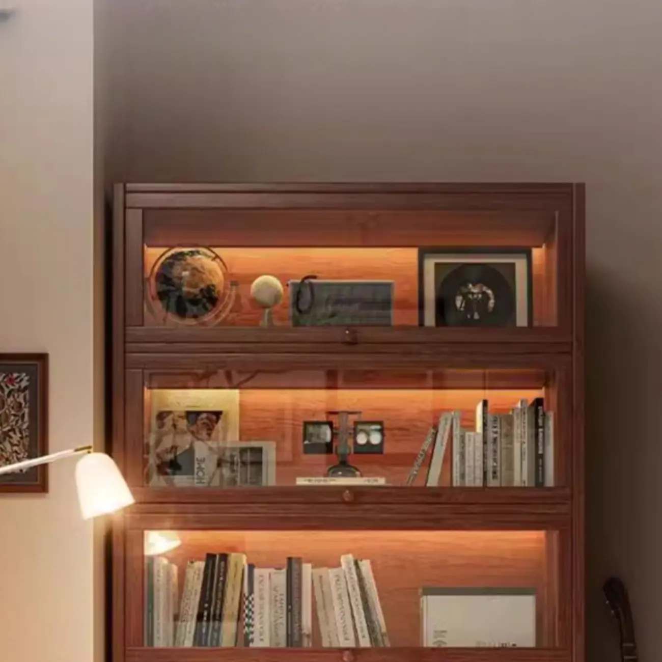 Contemporary Vertical Nut-Brown Wooden 5-Shelf Bookcase  Image - 12 | homeyfad