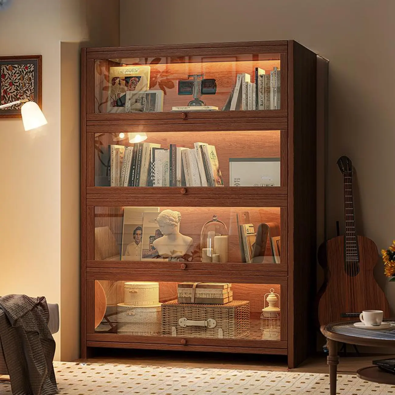 Contemporary Vertical Nut-Brown Wooden 5-Shelf Bookcase  Image - 13 | homeyfad