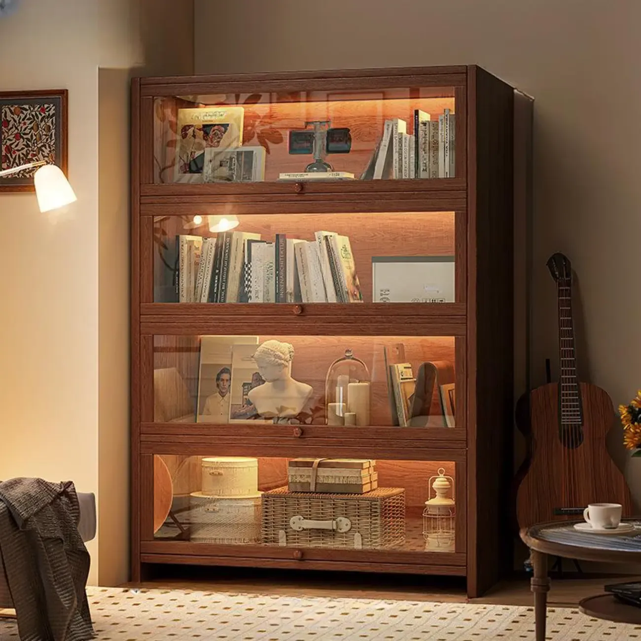 Contemporary Vertical Nut-Brown Wooden 5-Shelf Bookcase  Image - 13