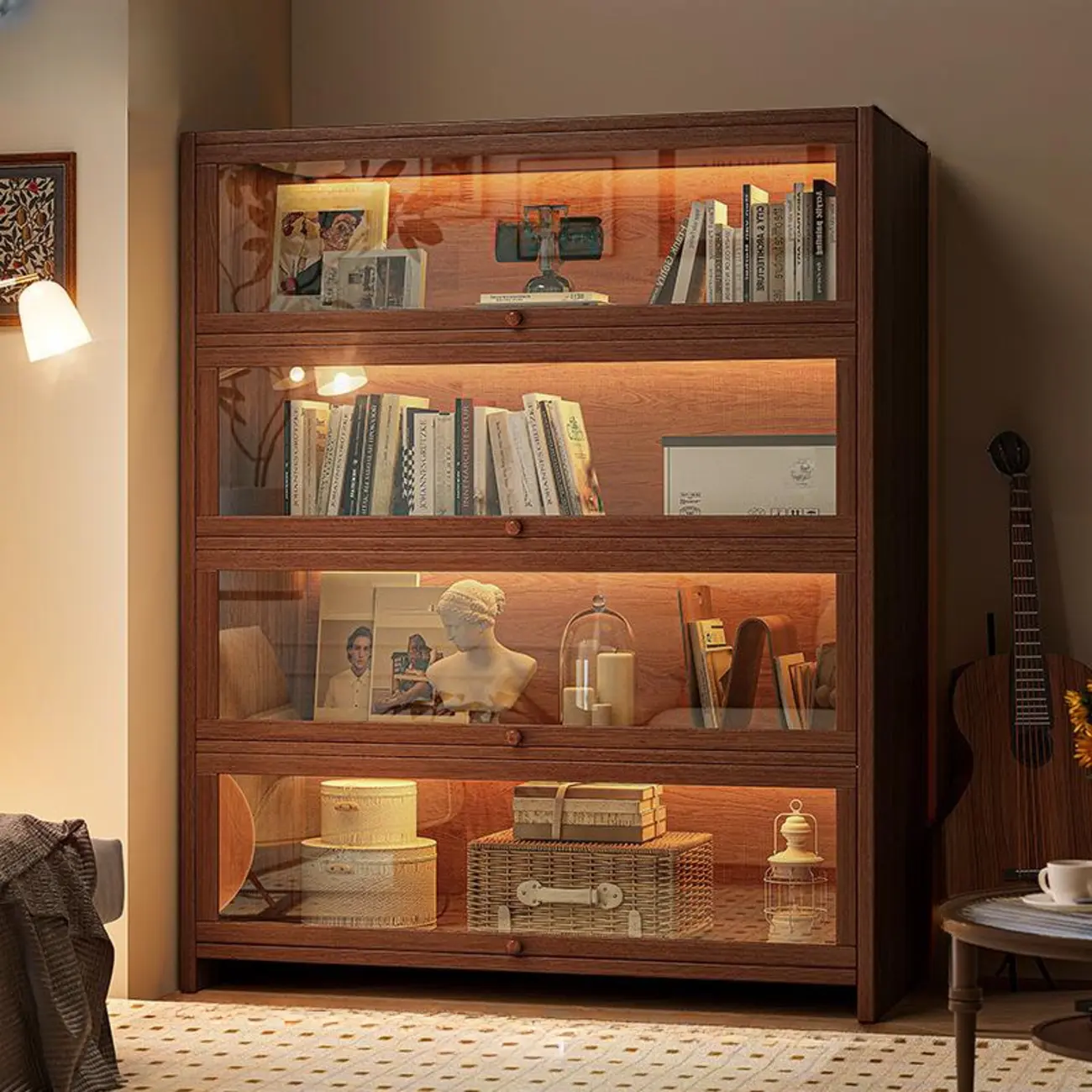 Contemporary Vertical Nut-Brown Wooden 5-Shelf Bookcase  Image - 16 | homeyfad