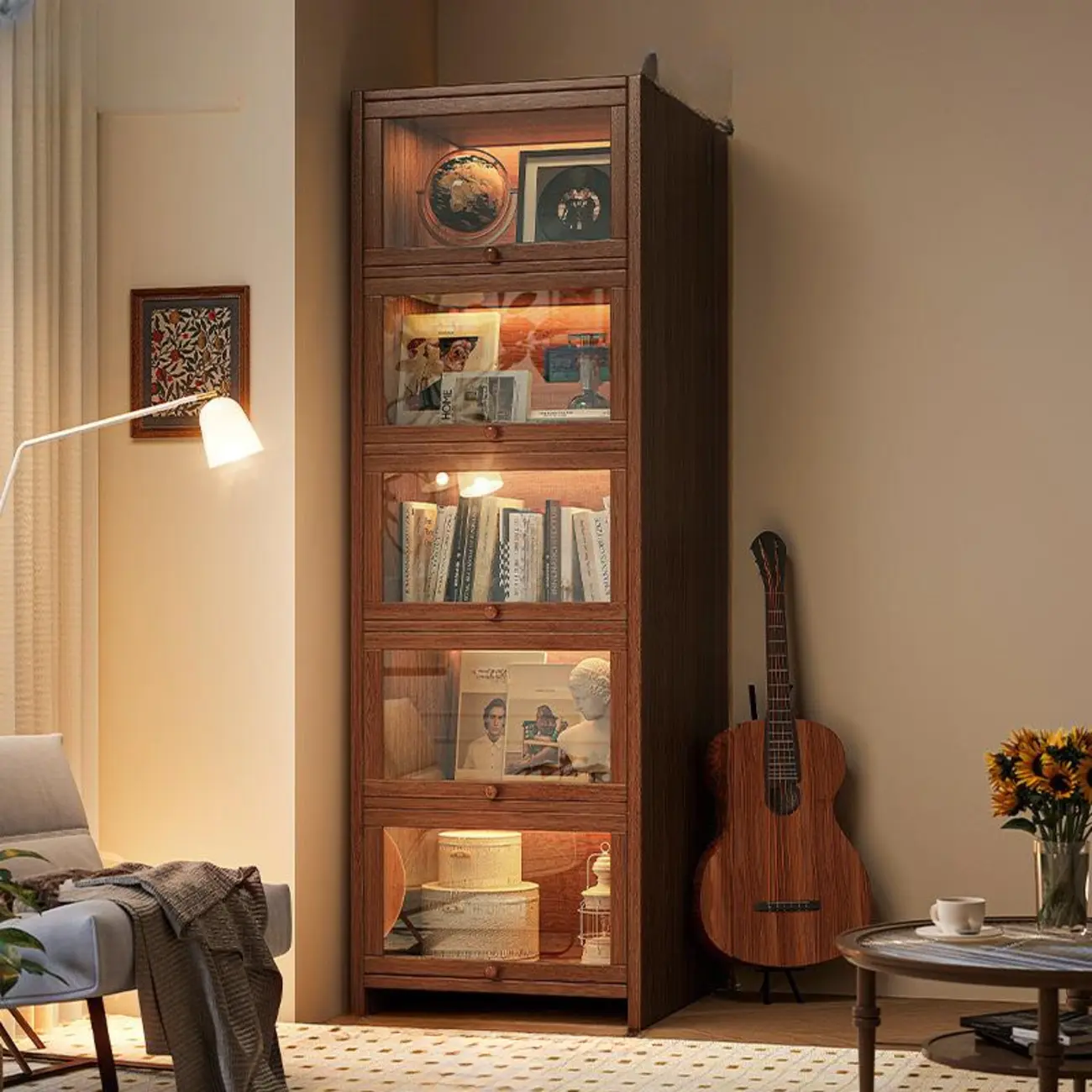 Contemporary Vertical Nut-Brown Wooden 5-Shelf Bookcase  Image - 17 | homeyfad