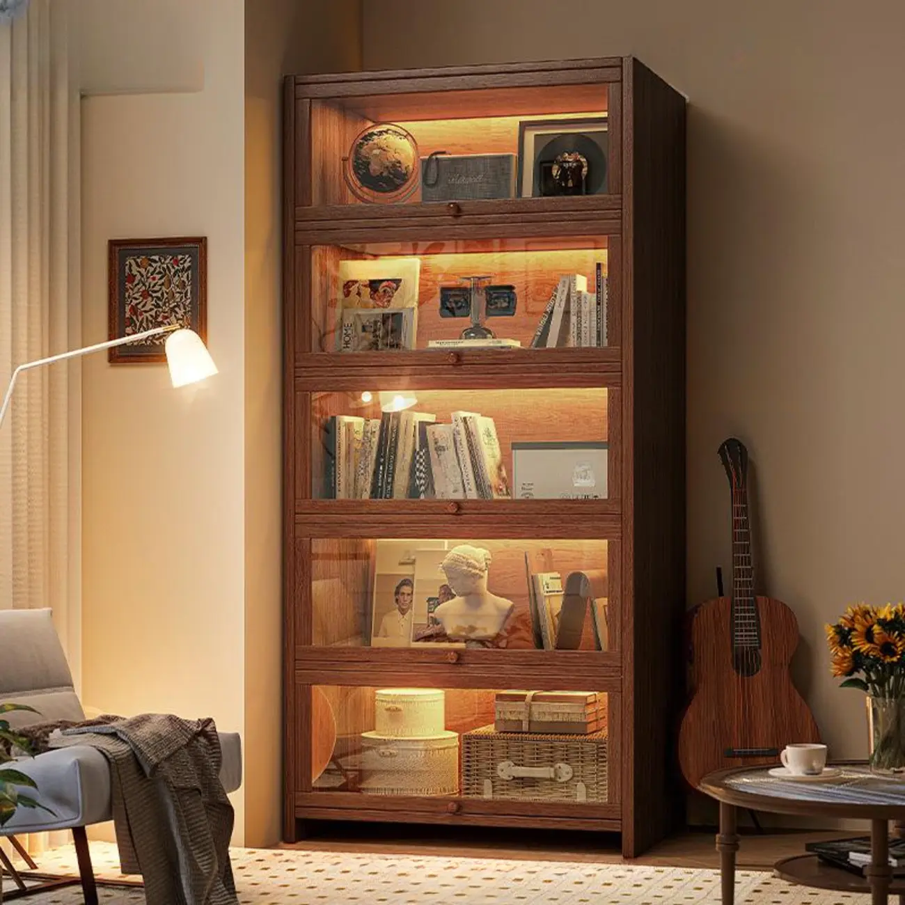 Contemporary Vertical Nut-Brown Wooden 5-Shelf Bookcase  Image - 18 | homeyfad