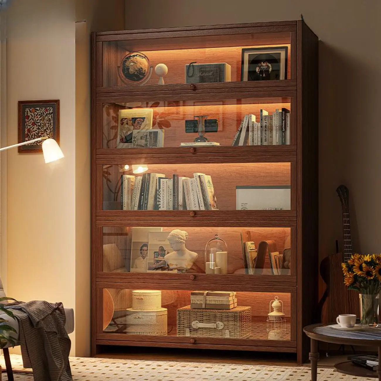 Contemporary Vertical Nut-Brown Wooden 5-Shelf Bookcase  Image - 19 | homeyfad