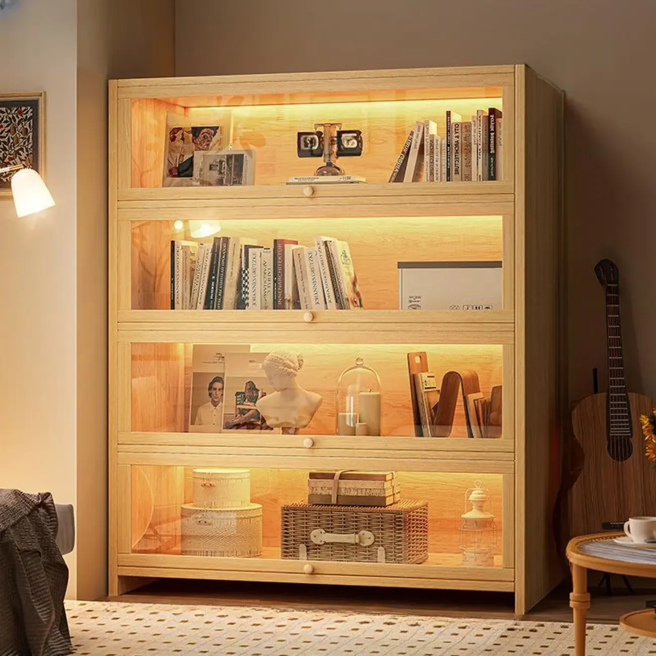 Contemporary Vertical Nut-Brown Wooden 5-Shelf Bookcase  Image - 27