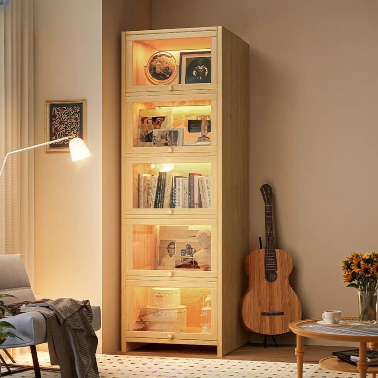 Contemporary Vertical Nut-Brown Wooden 5-Shelf Bookcase  Image - 28