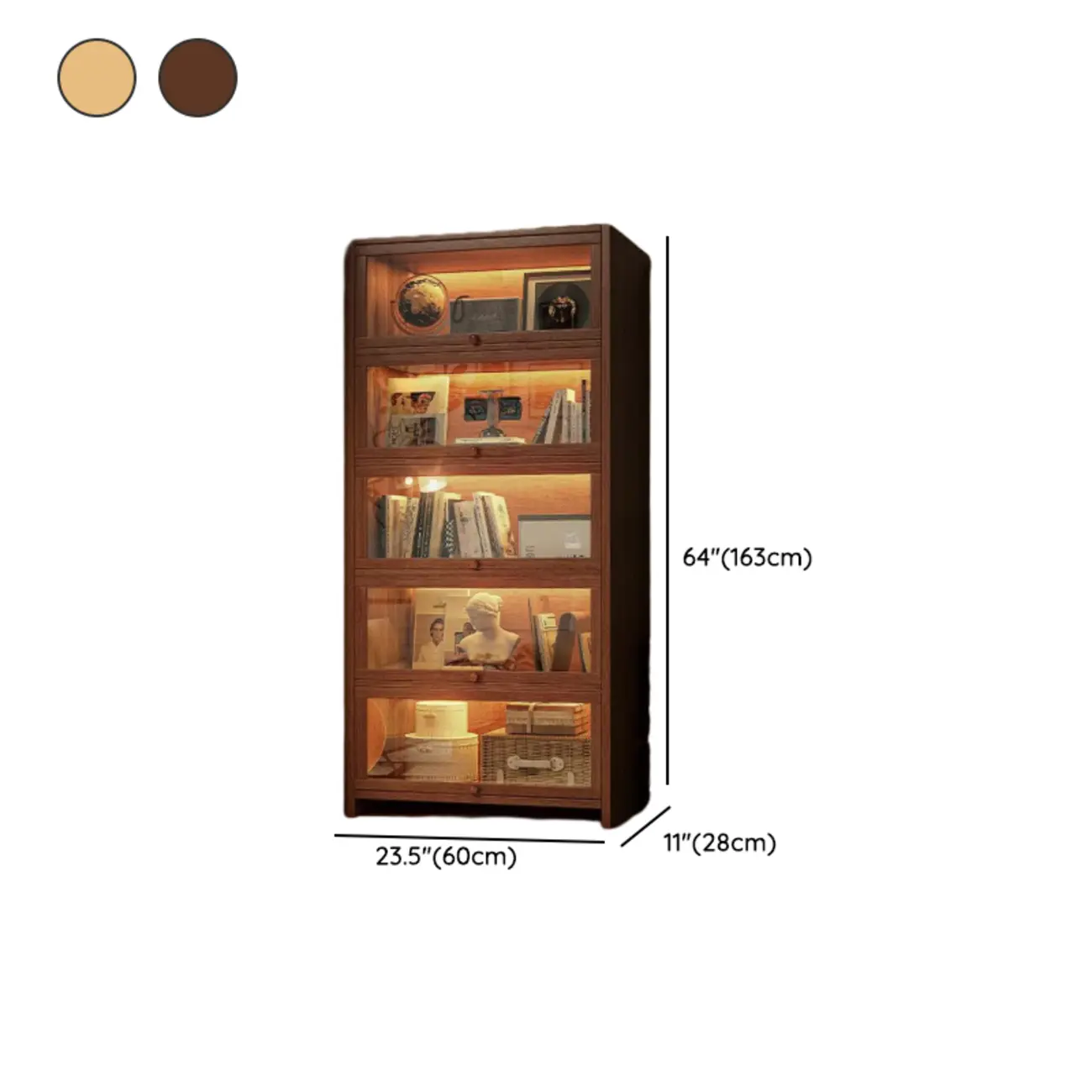 Contemporary Vertical Nut-Brown Wooden 5-Shelf Bookcase  Image - 42 | homeyfad
