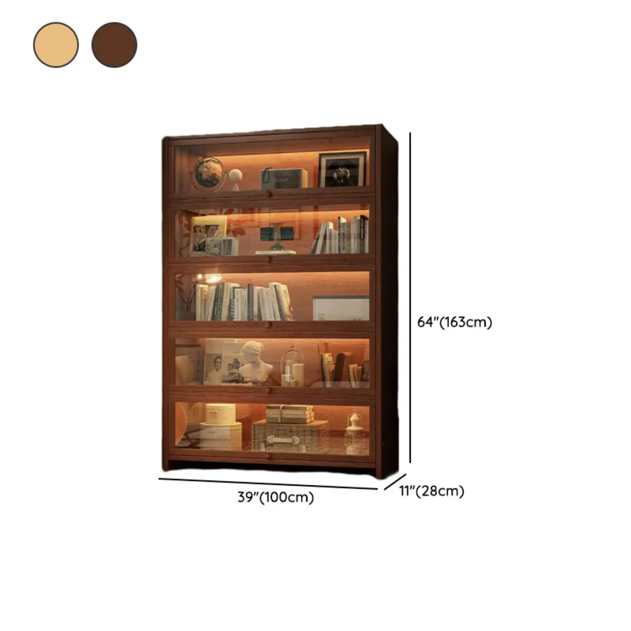 Contemporary Vertical Nut-Brown Wooden 5-Shelf Bookcase  Image - 44