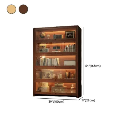 Contemporary Vertical Nut-Brown Wooden 5-Shelf Bookcase  Image - 44