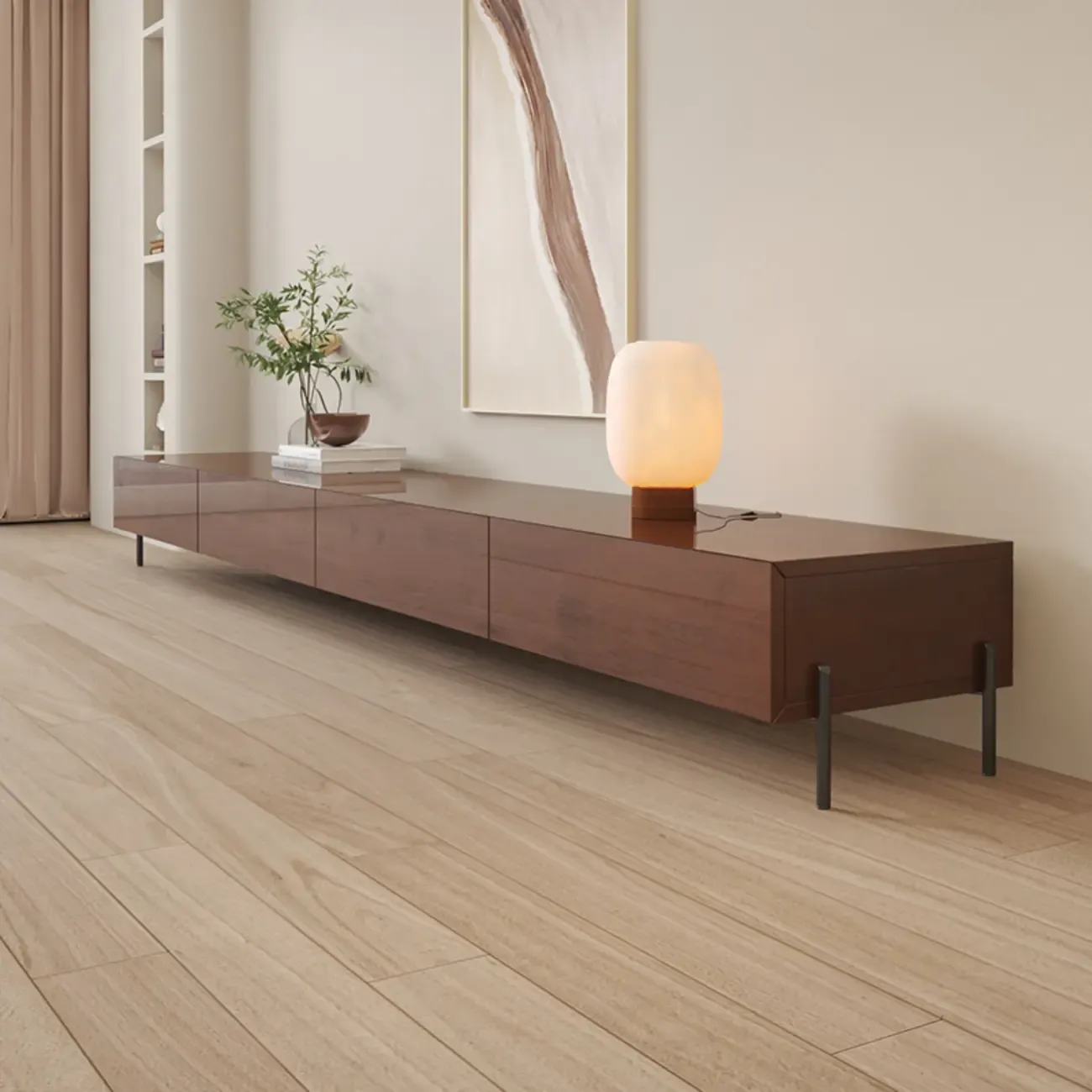 Modern Wood TV Stand in Nut-Brown with Drawers