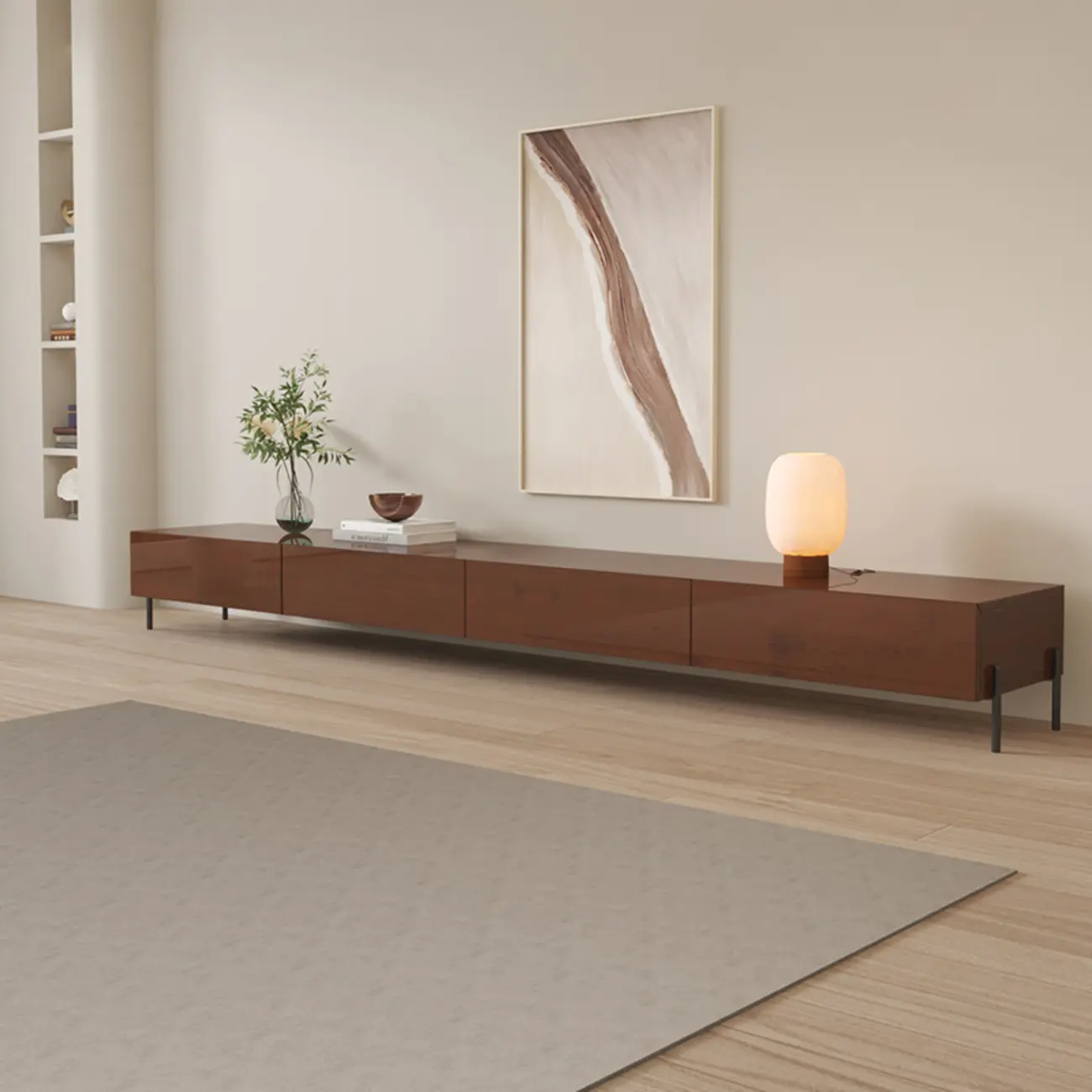 Modern Wood TV Stand in Nut-Brown with Drawers | homeyfad