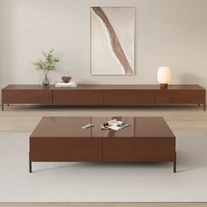 Modern Wood TV Stand in Nut-Brown with Drawers
