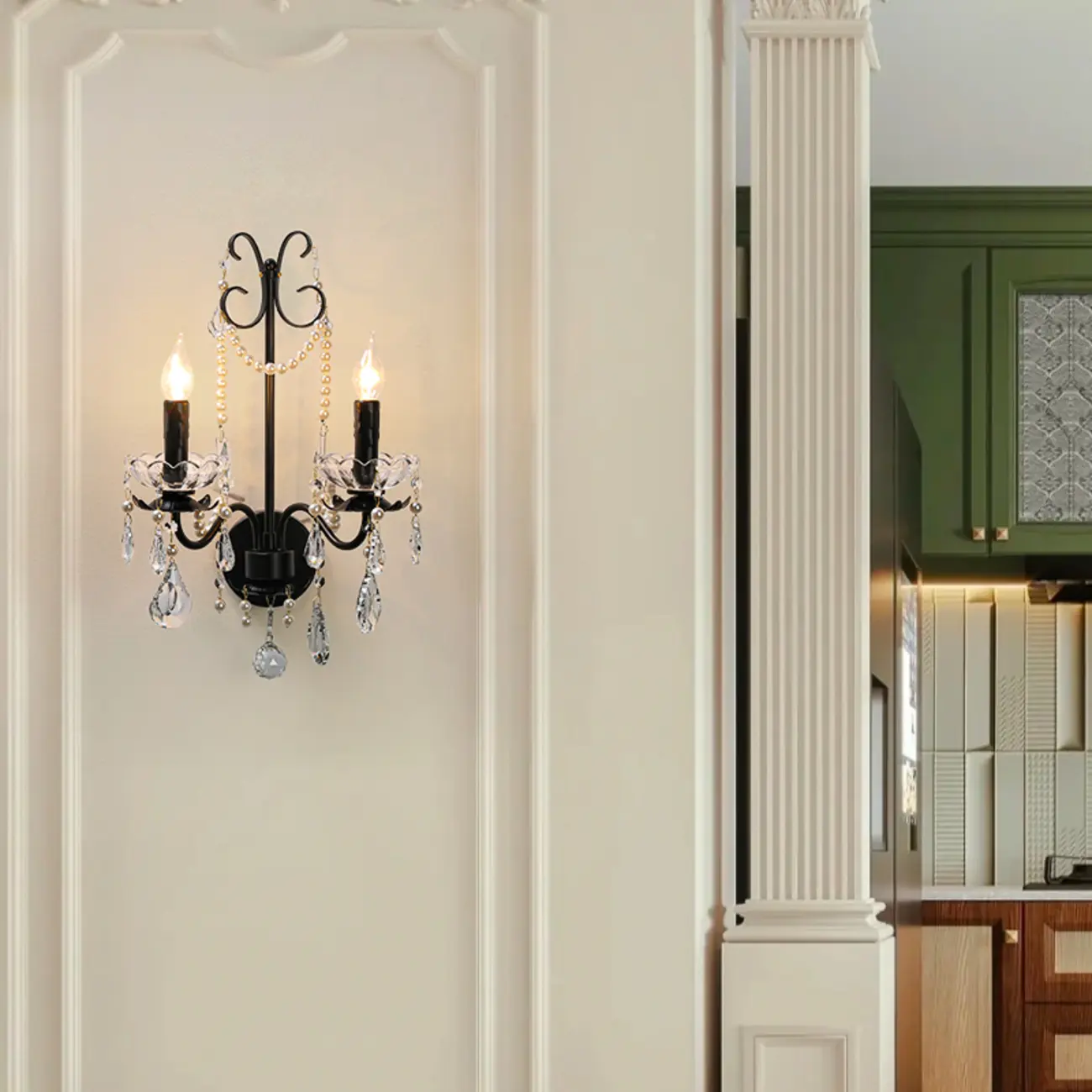 Black Modern 2-Light Candelabra Wall Sconce with Crystal  Image - 1 | homeyfad