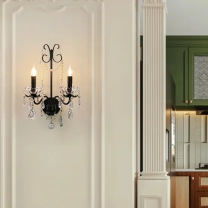 Black Modern 2-Light Candelabra Wall Sconce with Crystal  Image - 1