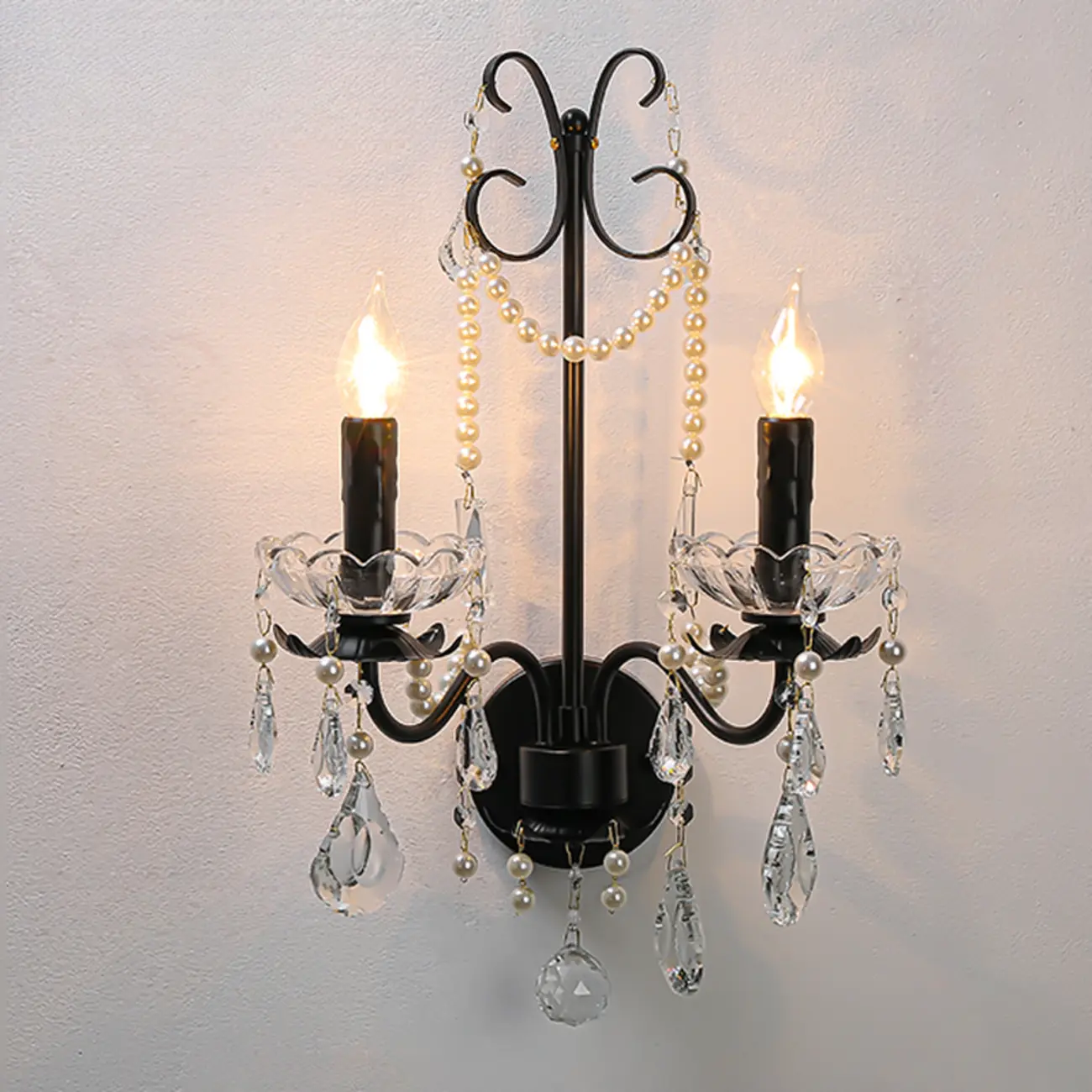 Black Modern 2-Light Candelabra Wall Sconce with Crystal  Image - 2 | homeyfad