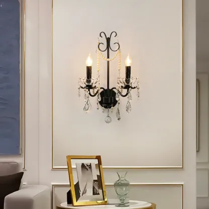 Black Modern 2-Light Candelabra Wall Sconce with Crystal  Image - 4