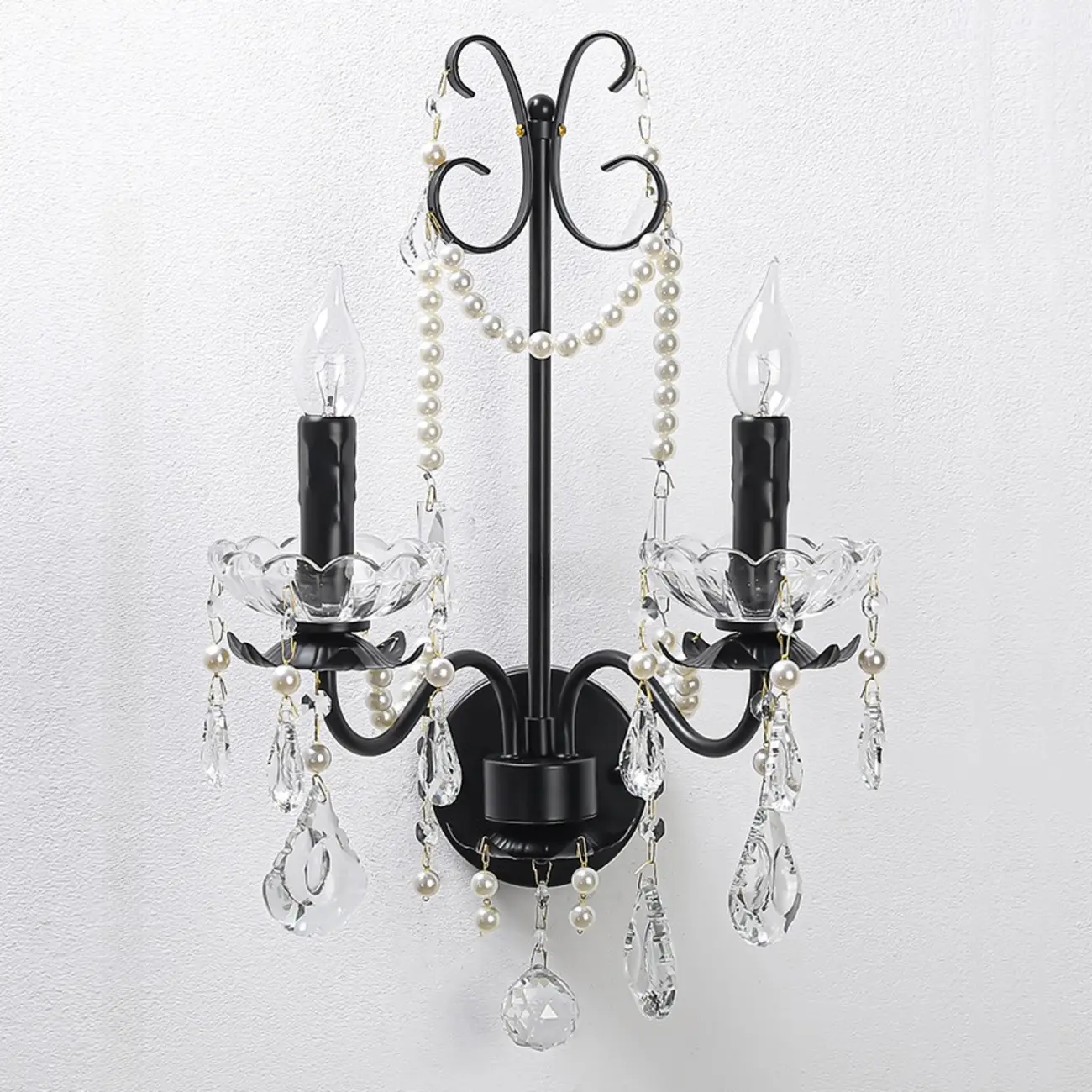 Black Modern 2-Light Candelabra Wall Sconce with Crystal  Image - 5 | homeyfad