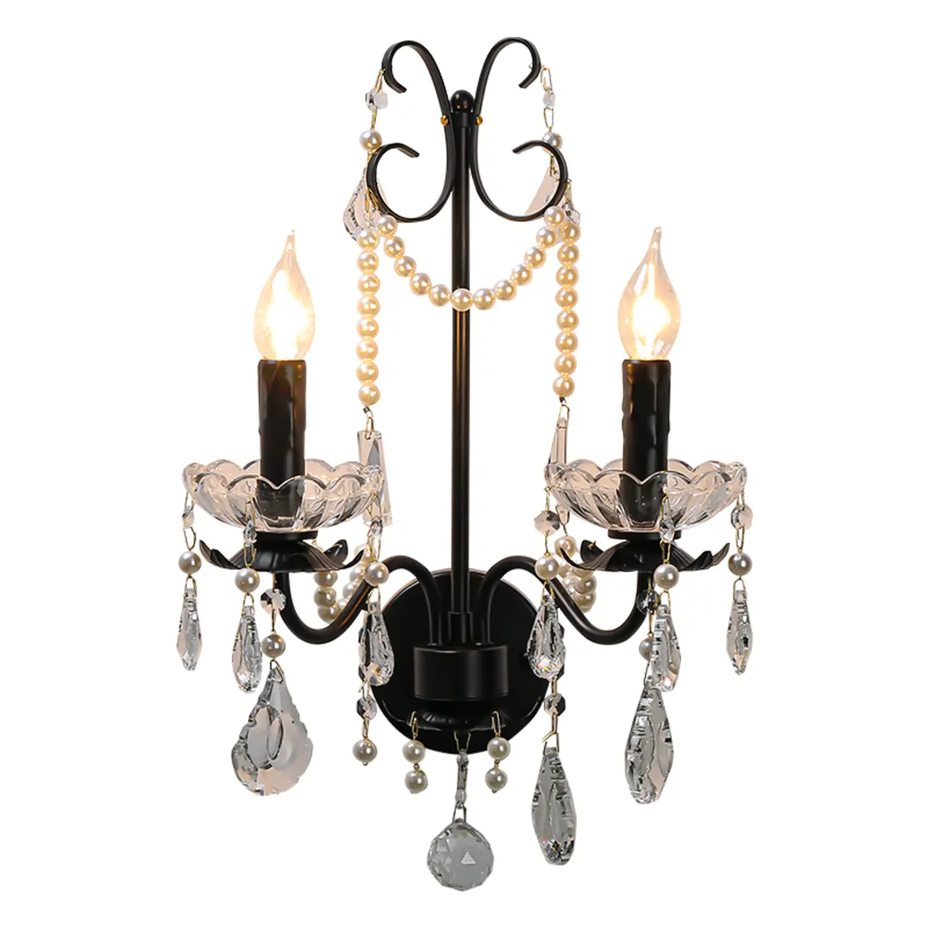 Black Modern 2-Light Candelabra Wall Sconce with Crystal  Image - 6 | homeyfad