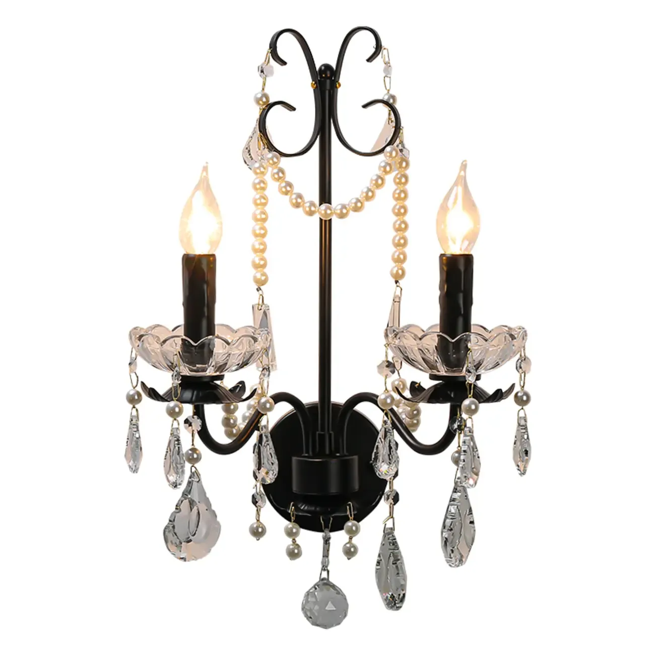 Black Modern 2-Light Candelabra Wall Sconce with Crystal  Image - 6
